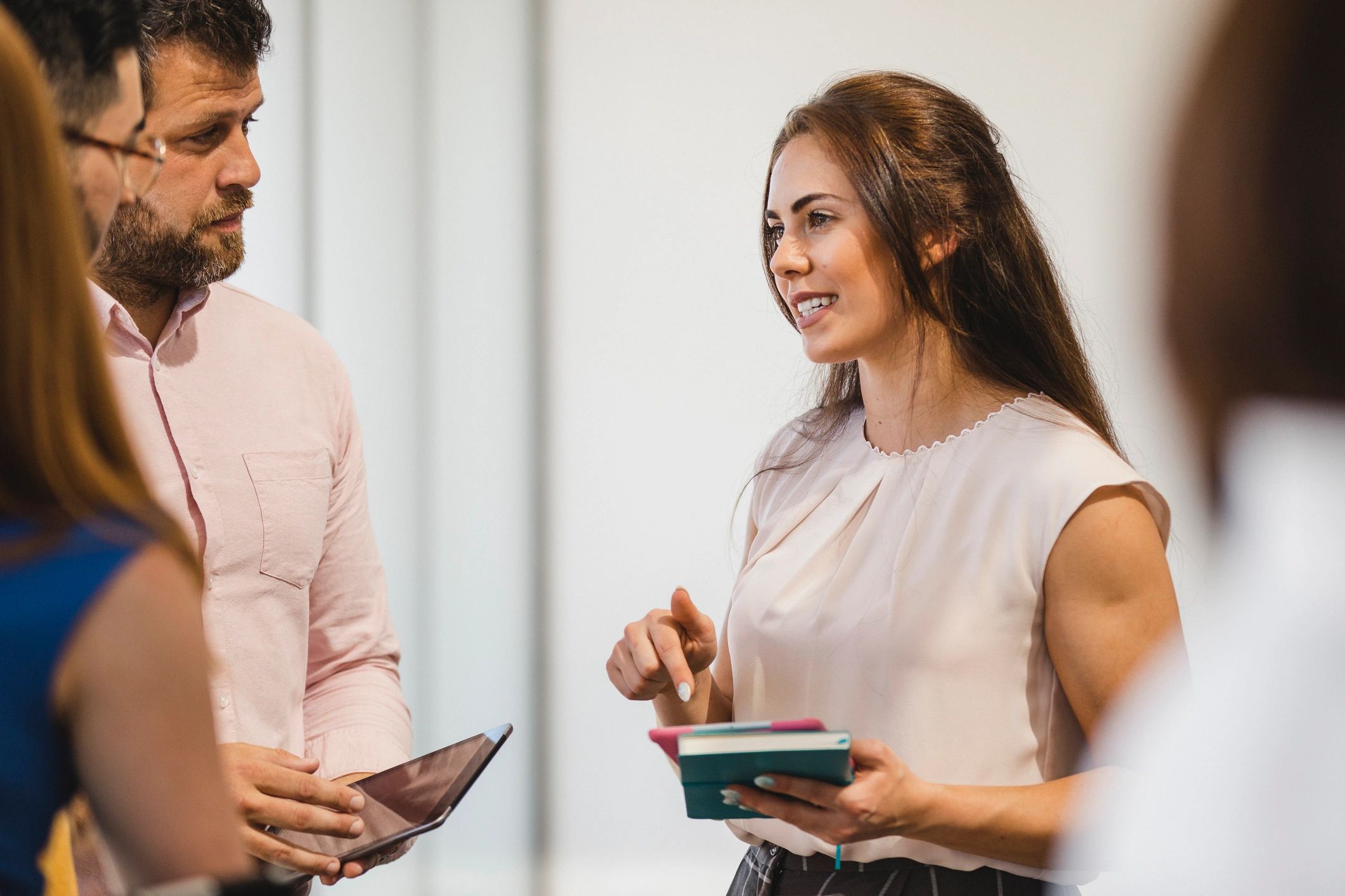 Professional woman smiling during a business meeting
