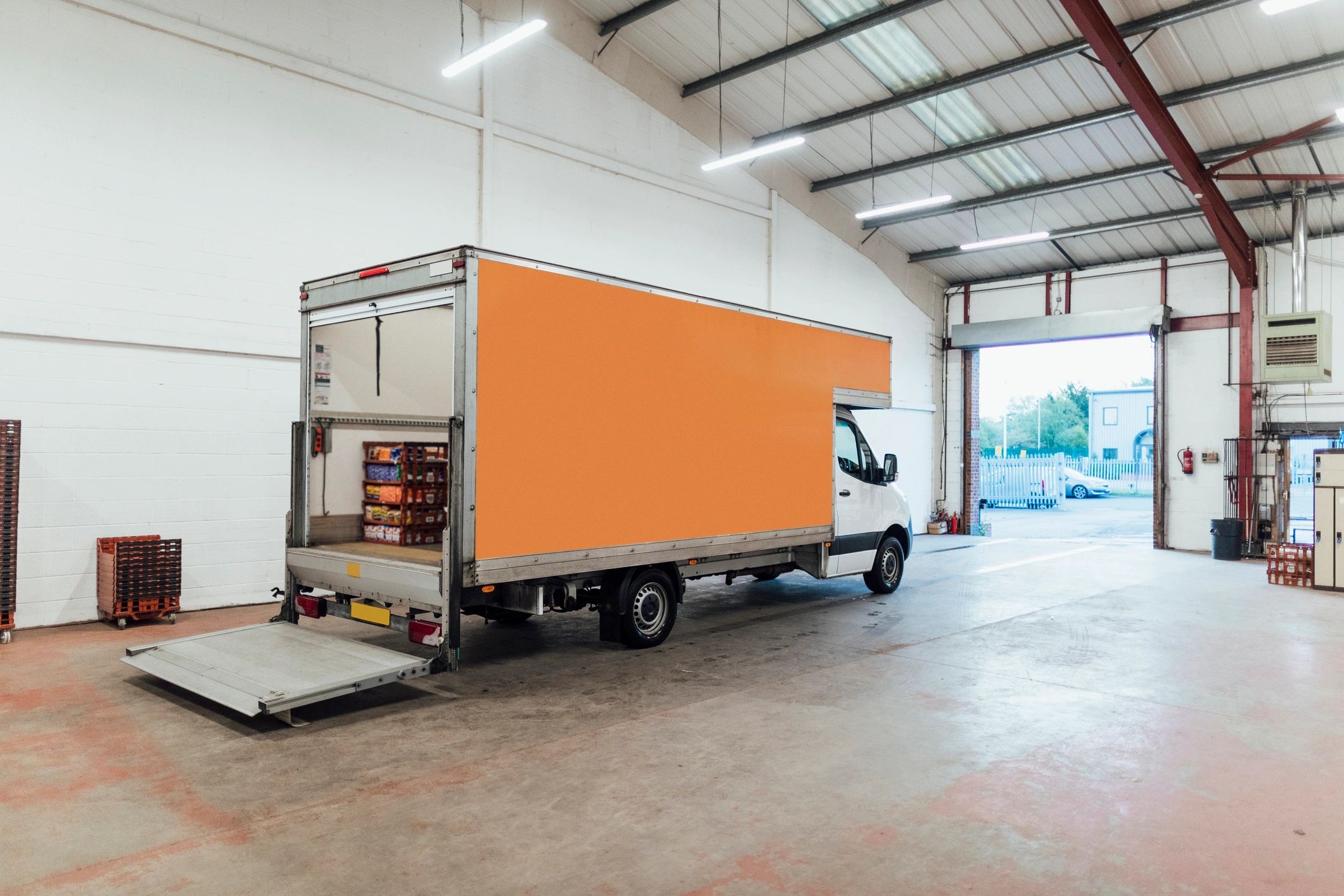 Delivery truck at a warehouse loading area